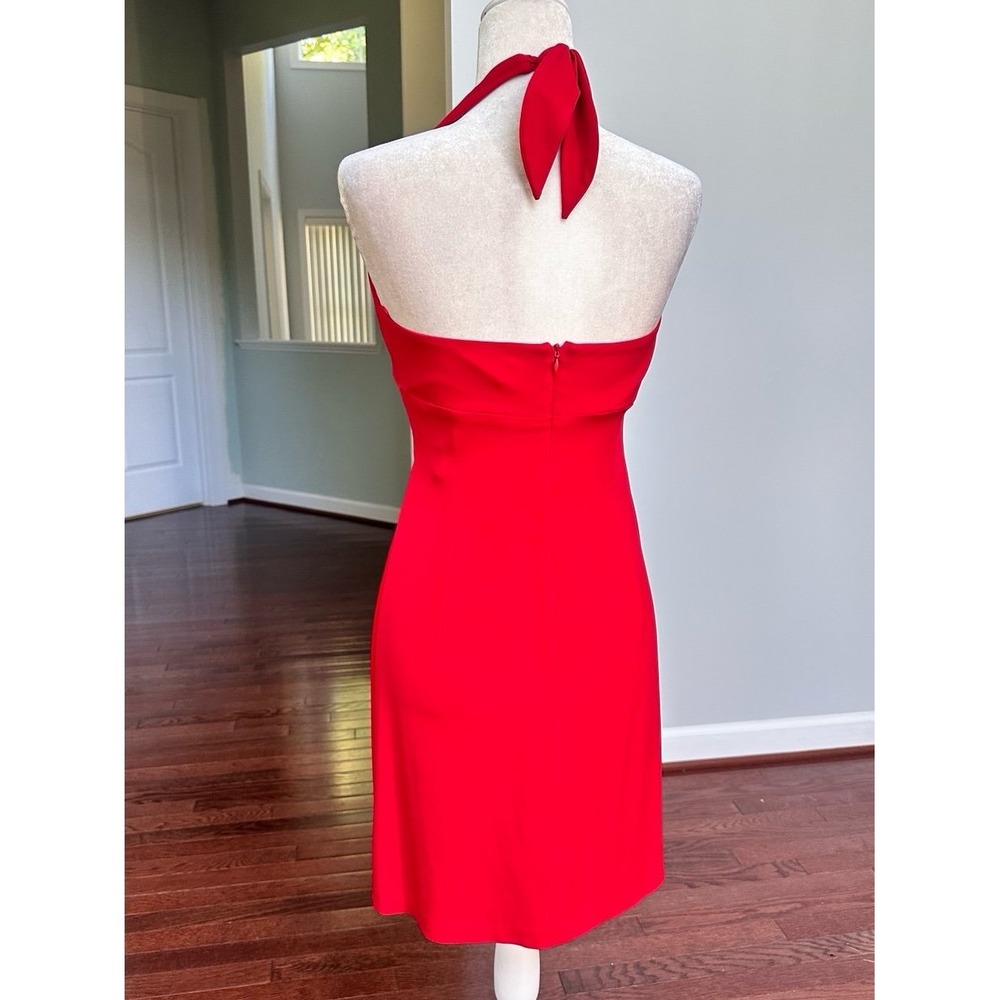 Vintage Cache Red Brown Silver Halter Neck Plunge Sexy Cocktail Dress Large - Picture 5 of 12